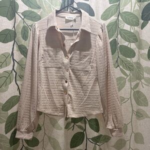 Talbots Textured Beige Button-Down Shirt